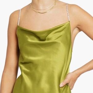 HOUSE OF HARLOW 1960 Satin Top With Rhinestone Straps in Green Lemon L NEW NWT